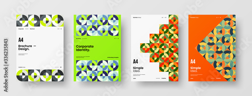 Company identity brochure template collection. Business presentation vector A4 vertical orientation front page mock up set. Corporate report cover abstract geometric illustration design layout bundle.