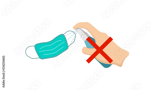 Do not use disinfectant spray on the mask. Do not reused surgical mask. Flat design vector.