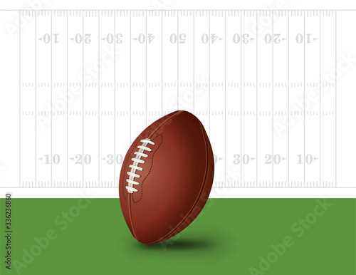 An American Football on Green with Field Background Illustration