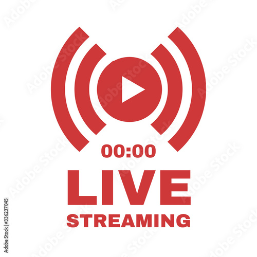 Live streaming logo with play button. Online stream sign. Flat simple design.