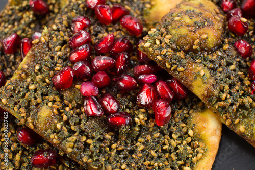 Zataar Manakish lebanese manakeesh arabic food Zataar pomegranate Manakish lebanese manakeesh arabic food.
