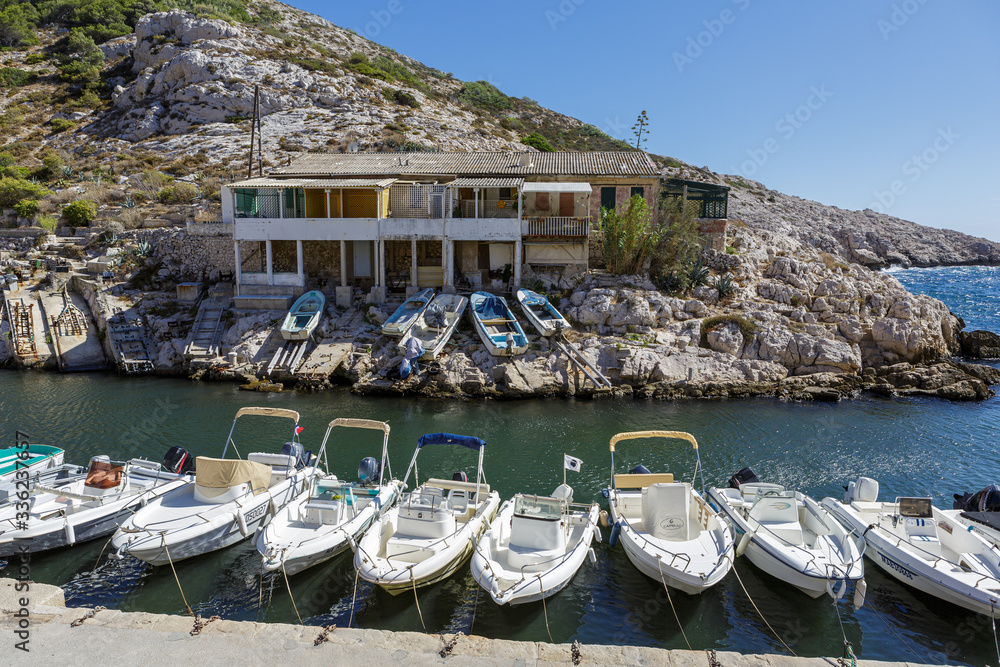Boats in a calanque, Marseille, France