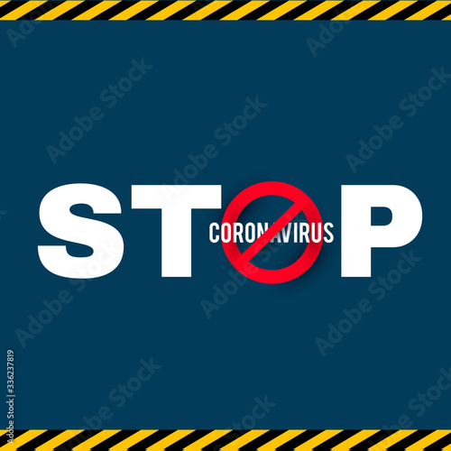 Stop Coronavirus COVID-2019 on blue background. Virus 2019-nCoV cells.
