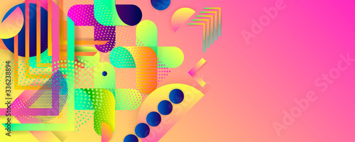Bright juicy colors background with geometric elements, lines and dots for text, universal design