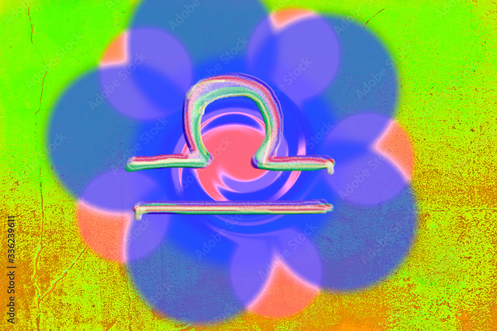 Fototapeta premium Astrological symbol of the horoscope Libra on the background of an abstract flower