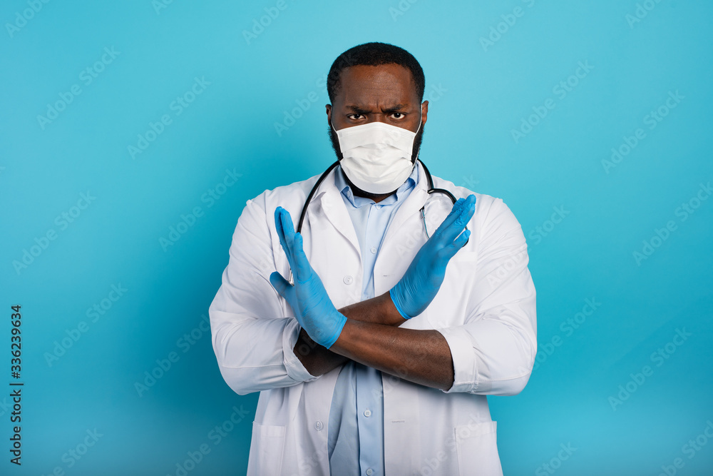 Hospital is closed because is full of patients infected with the covid 19 coronavirus. Blue background Hospital is closed because is full of patients infected with the covid 19 coronavirus. Blue background