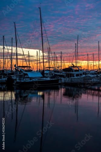 Fiery Sunset Over Sailboats in Seattle, WA