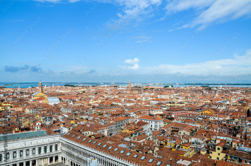 View of the Rooftops of Venice and the end of Piazza San Marco from the Campanile di San Marco, Veneto, Italy, Europe