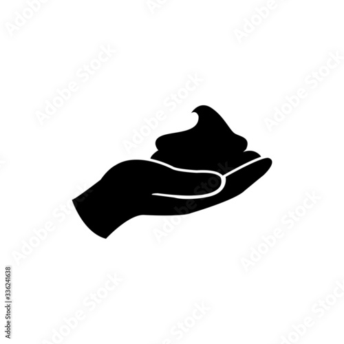 Hand holding foam, soap or lotion. skin care, vector icon