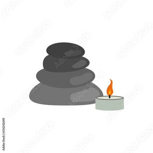Spa center, relaxation, rocks or pebbles and candle vector icon design