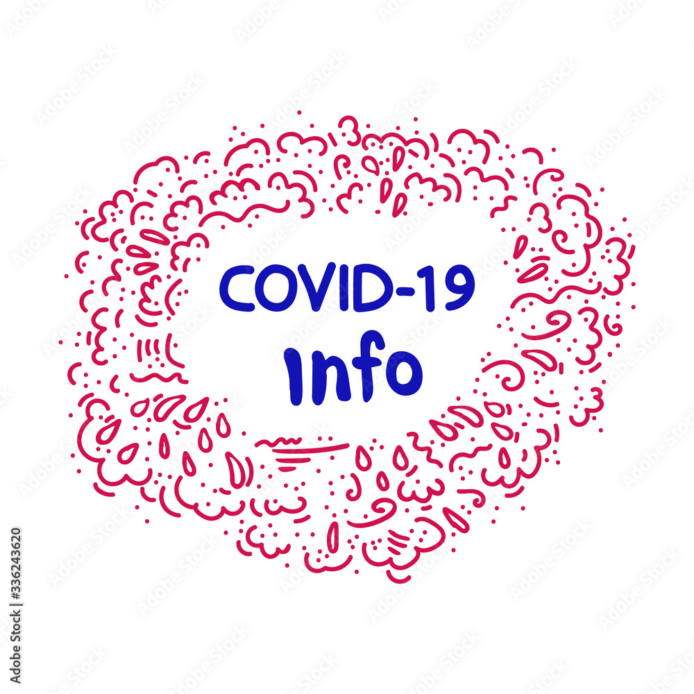 Quote Covid -19 information, inside the circle frame composition frame frame freehand sketch drawing. Coronavirus pandemic, self-isolation, healthcare, protection. Flat colorful vector letterng with Quote Covid -19 information, inside the circle frame composition frame frame freehand sketch drawing. Coronavirus pandemic, self-isolation, healthcare, protection. Flat colorful vector letterng with