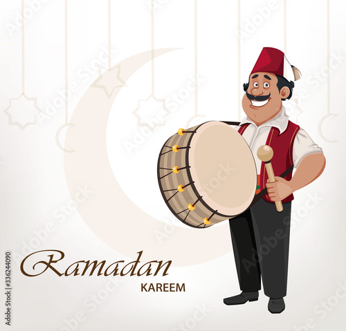 Ramadan drummer. Cheerful cartoon character