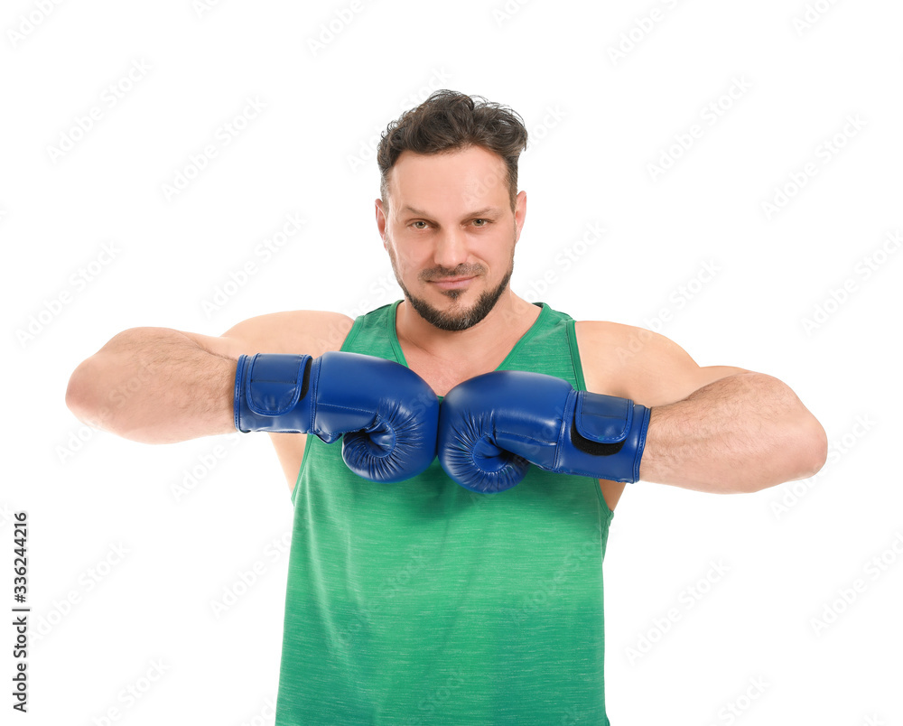 Sporty man with boxing gloves on white background Sporty man with boxing gloves on white background