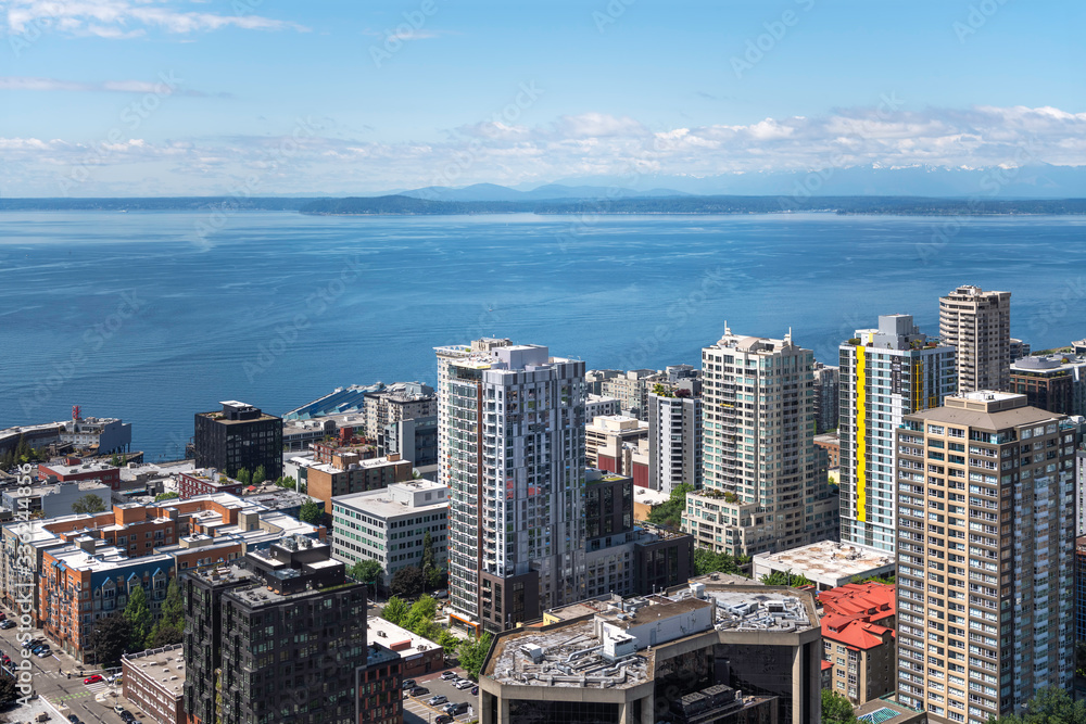 Aerial View of Downtown Seattle Waterfront