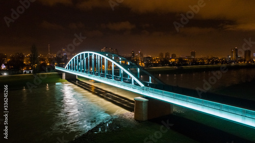 Aerial view of railway bridge over Sava river in Zagreb, Croatia.