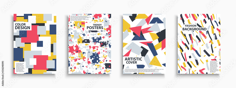 Collection of colorful contemporary covers, templates, posters, placards, brochures, banners, flyers and etc. Artistic fashion backgrounds. Abstract trendy design