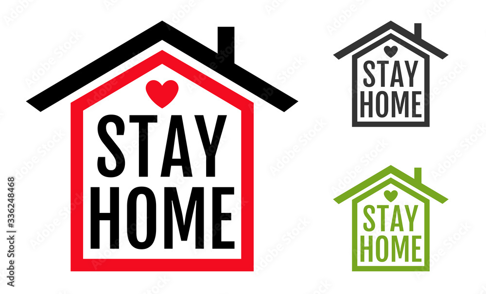 Vector icon of house with text stay home