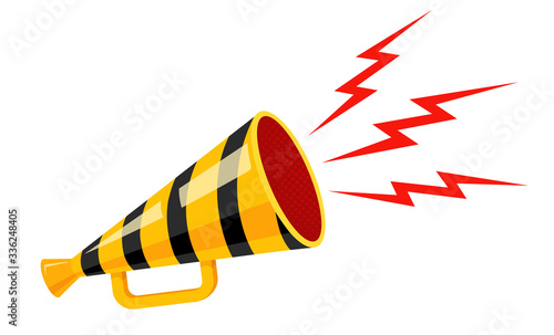 Vintage yellow megaphone with black lines.