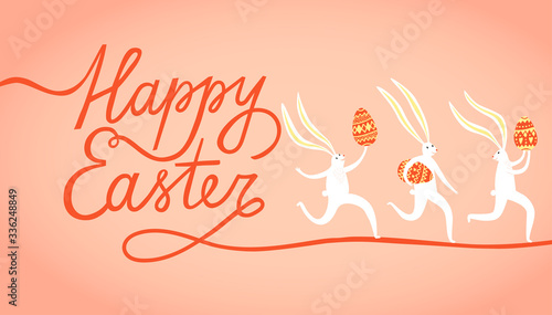 Easter rabbits  banner with calligraphy