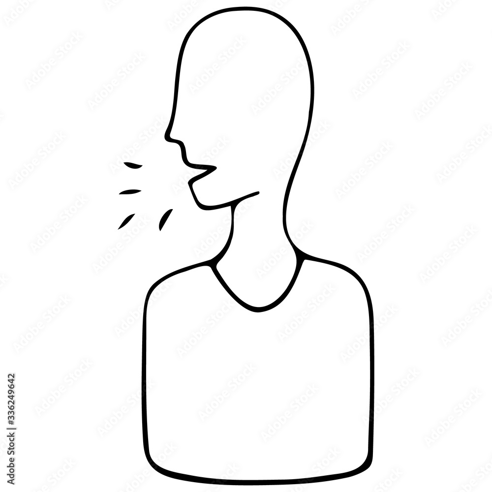 The patient sneezes, coughs. Sketch. The virus is spreading rapidly. The phlegm flies in different directions. Vector icon. Outline on an isolated background. Doodle style. Coloring book. Medical. The patient sneezes, coughs. Sketch. The virus is spreading rapidly. The phlegm flies in different directions. Vector icon. Outline on an isolated background. Doodle style. Coloring book. Medical.