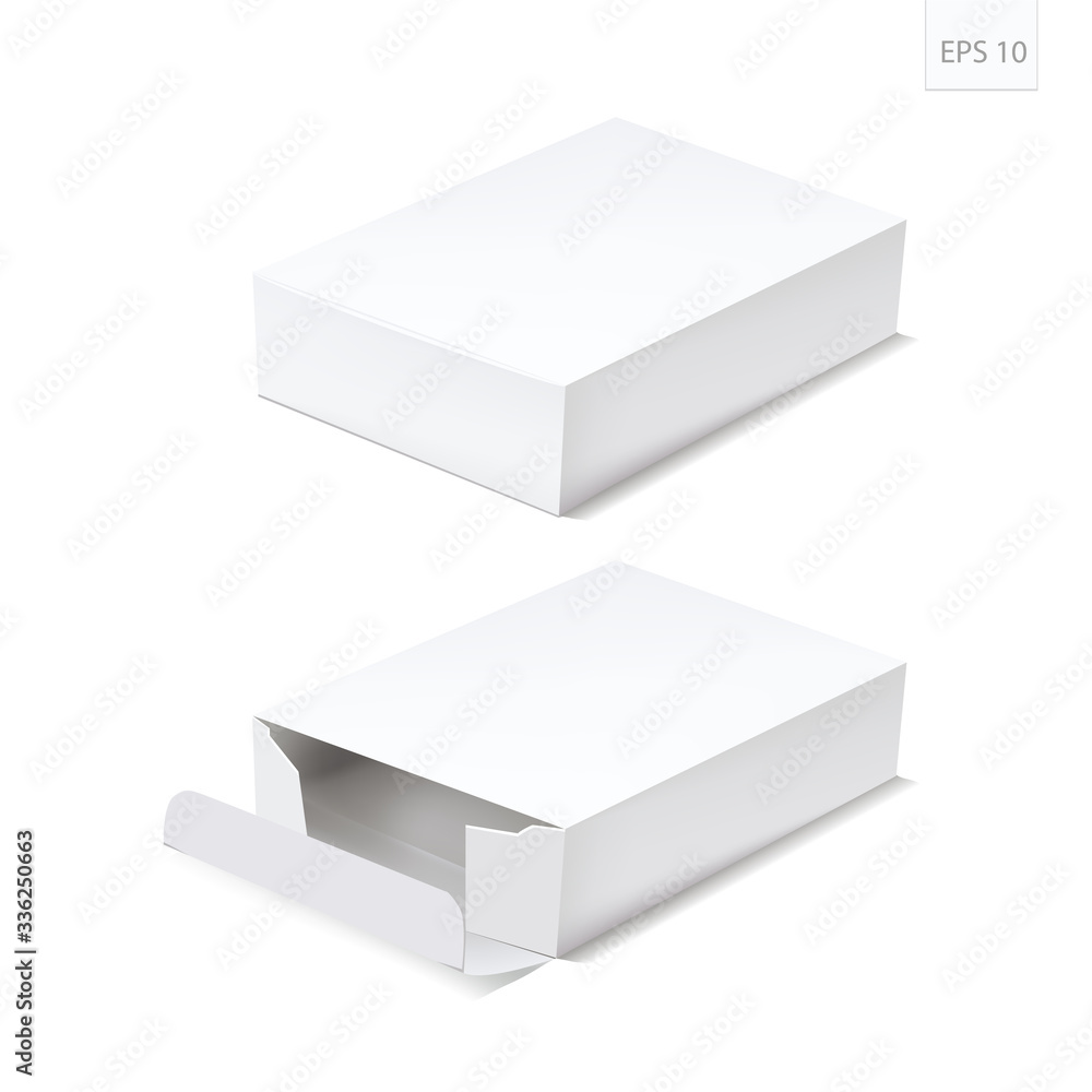 Naklejka premium White Product Cardboard Package Box. Illustration Isolated On White Background. Mock Up Template Ready For Your Design.