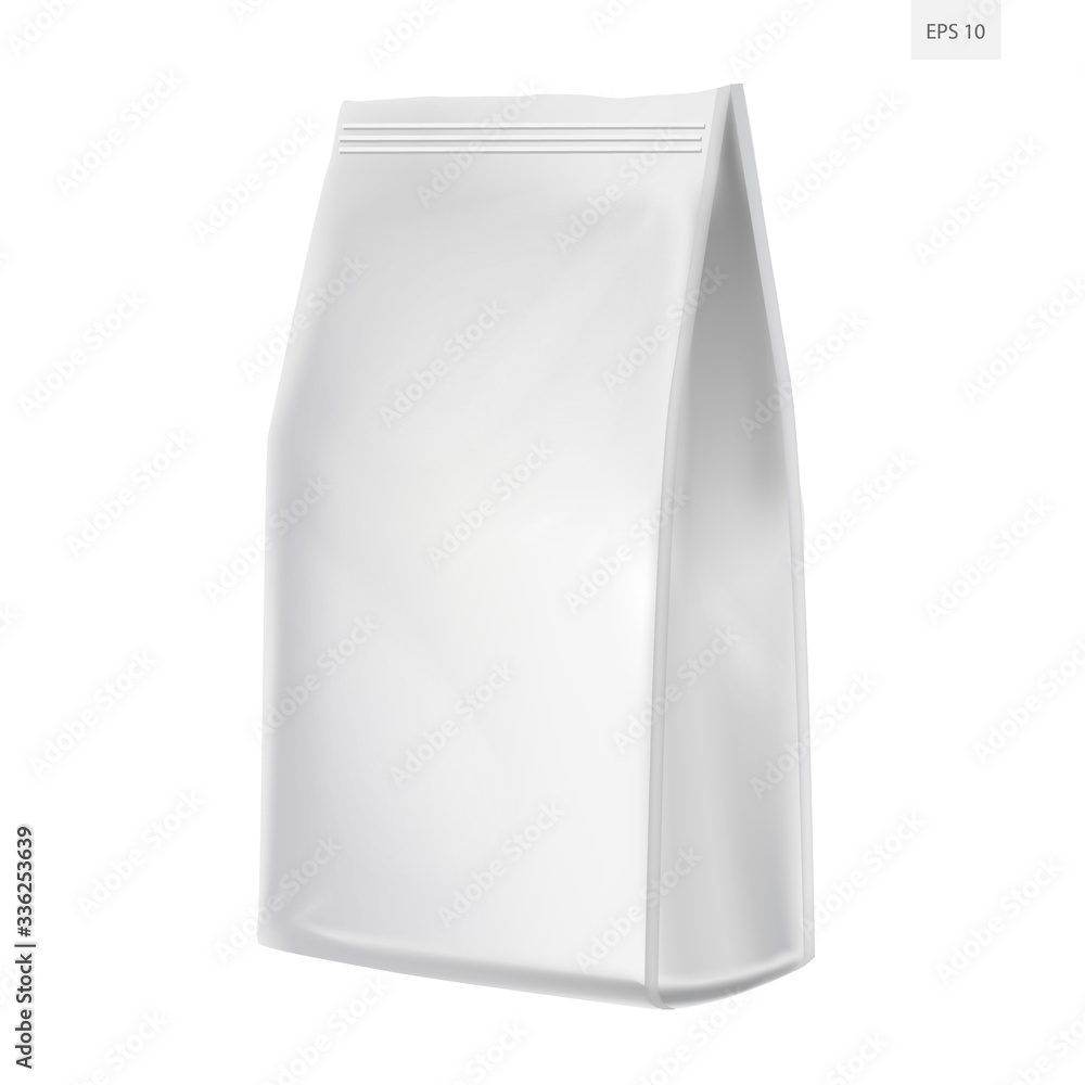Foil Paper Food Bag Package Of Coffee, Salt, Sugar, Pepper, Spices Or Flour, Folded, Grayscale. On White Background Isolated. Mock Up Template Ready For Your Design. Product Packing Vector EPS10 Foil Paper Food Bag Package Of Coffee, Salt, Sugar, Pepper, Spices Or Flour, Folded, Grayscale. On White Background Isolated. Mock Up Template Ready For Your Design. Product Packing Vector EPS10