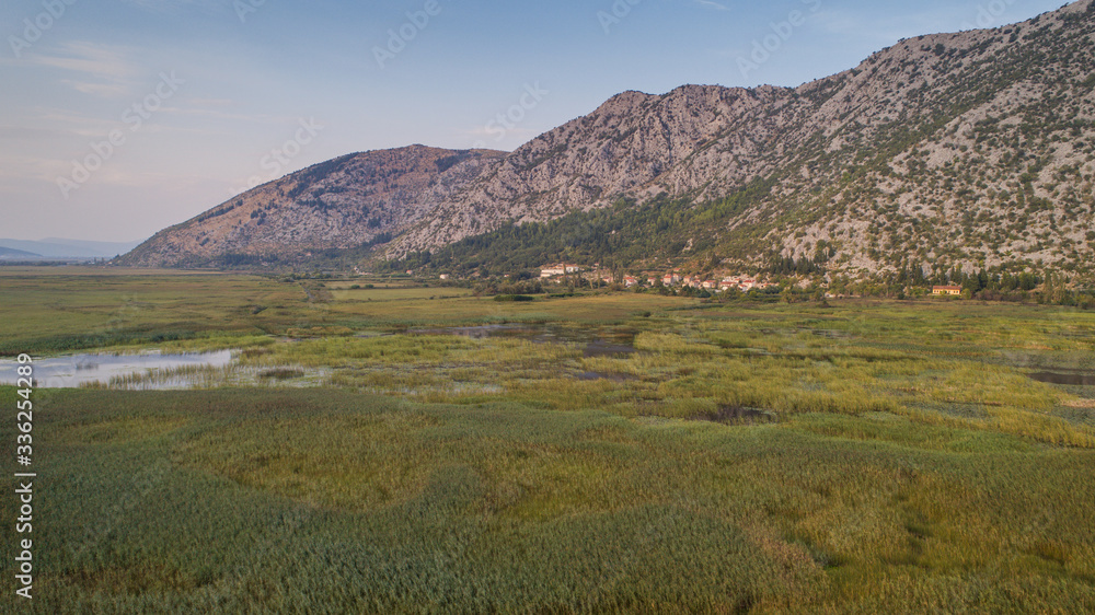 Aerial view of Kuti lake landscape in Neretva valley, Dalmatia, Croatia. Aerial view of Kuti lake landscape in Neretva valley, Dalmatia, Croatia.
