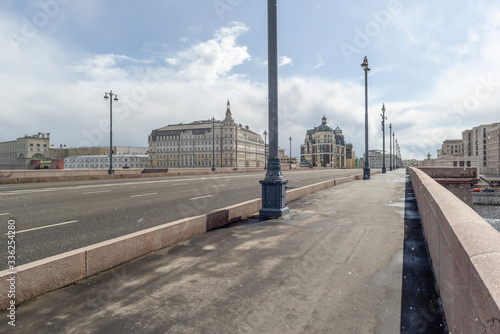 Moscow, Russia, April 5, 2020. Coronavirus Quarantine, Covid-19, in Moscow. Empty streets in the city center. photo