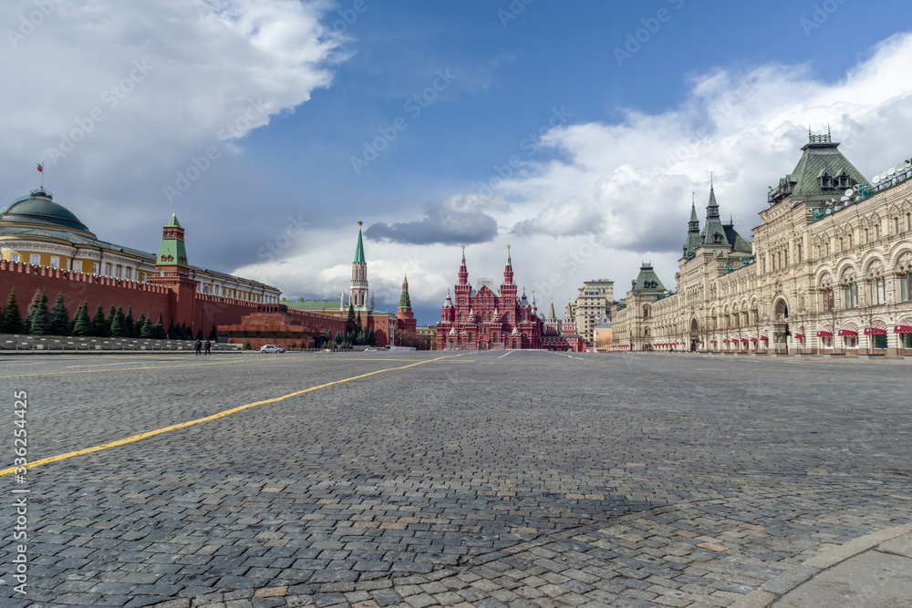 Moscow, Russia, April 5, 2020. Coronavirus Quarantine, Covid-19 in Moscow Empty Red Square