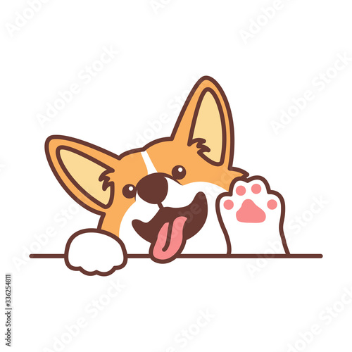 Cute welsh corgi dog waving paw cartoon, vector illustration photo