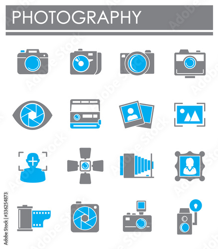 Photography related icons set on background for graphic and web design. Creative illustration concept symbol for web or mobile app
