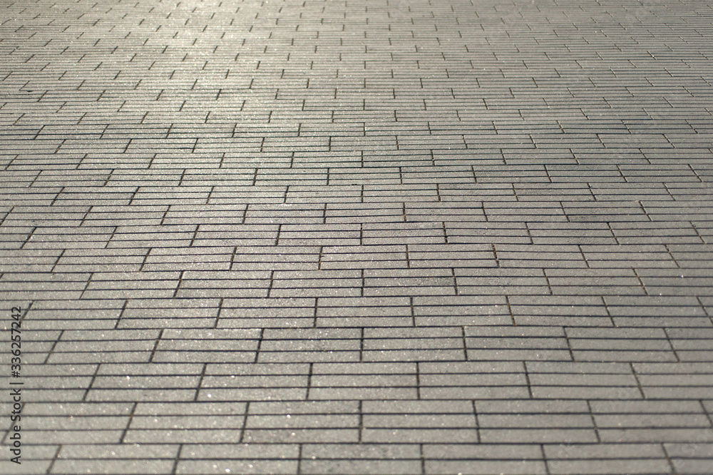  Background texture rectangular paving slabs leaves in perspective