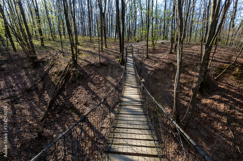 Rope bridge in the Naszaly mountain, Hungary