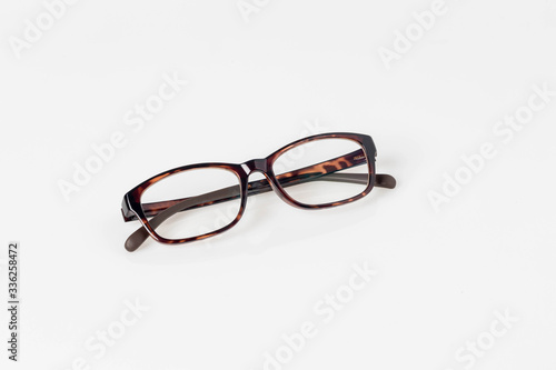 Modern eyeglass isolated on white background. single black and red eyeglasses.Glasses on white background image for background, objects and copy space.