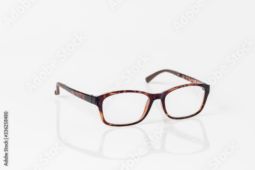 Modern eyeglass isolated on white background. single black and red eyeglasses.Glasses on white background image for background, objects and copy space.