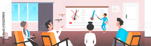 dermatologist explaining hair follicle structure for doctors team hair keratin strengthening treatment presentation healthcare concept office interior horizontal vector illustration