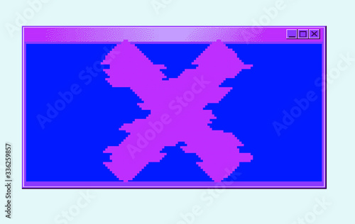 Pixelated and glitched cross on white background. Concept art of computer virus or malware.