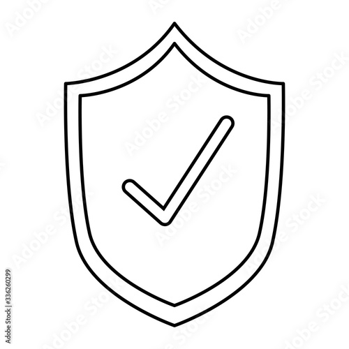 Check mark inside shield design, Ok tick choice correct approved choose vote positive and web theme Vector illustration