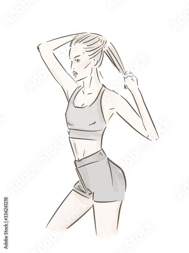 Beautiful fitness girl woman. sketch. Illustration.