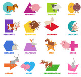 geometric shapes with cartoon farm animals set