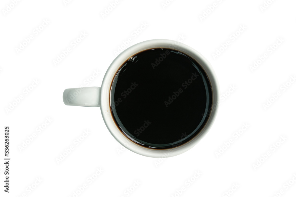 White cup of black coffee top view isolated on white with clipping path. White cup of black coffee top view isolated on white with clipping path.