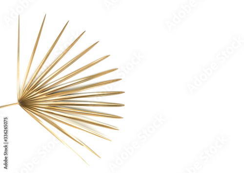 Golden palm leaf. Isolated on white. 