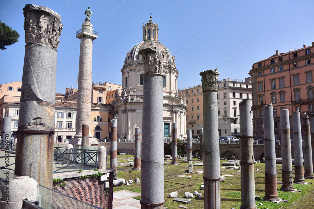 Rome, Italy - June 2019 - One of the most famous landmarks in the world - Roman Forum. Travel Series - Italy. View above downtown of Rome, Italy. Rome, Italy - June 2019 - One of the most famous landmarks in the world - Roman Forum. Travel Series - Italy. View above downtown of Rome, Italy.