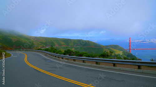 Scenic route at the Golden Gate Bridge in San Francisco Marin Headlands