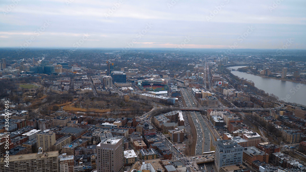 Aerial view over the city of Boston