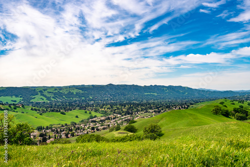 Принти на полотні Wide angle view overlooking Camino Tassajara with hiking and walking trail on the slope of a hill in Sycamore Valley Preserve Contra Costa County Danville, California