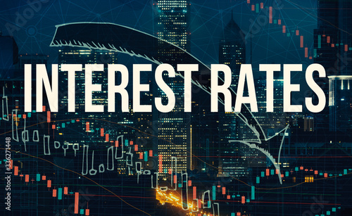 Interest Rates theme with Chicago skyscrapers at night