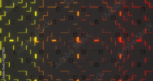 Abstract background cubes with gradient yellow to orange color lines light. 3D illustration