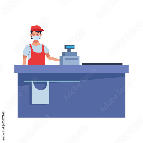 supermarket worker with face mask
