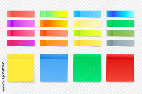 Notes stickers vector illustration. Various colorful notes stickers. Adhesive tapes with a shadow pattern. Mail sheet of paper. Put any text on it.